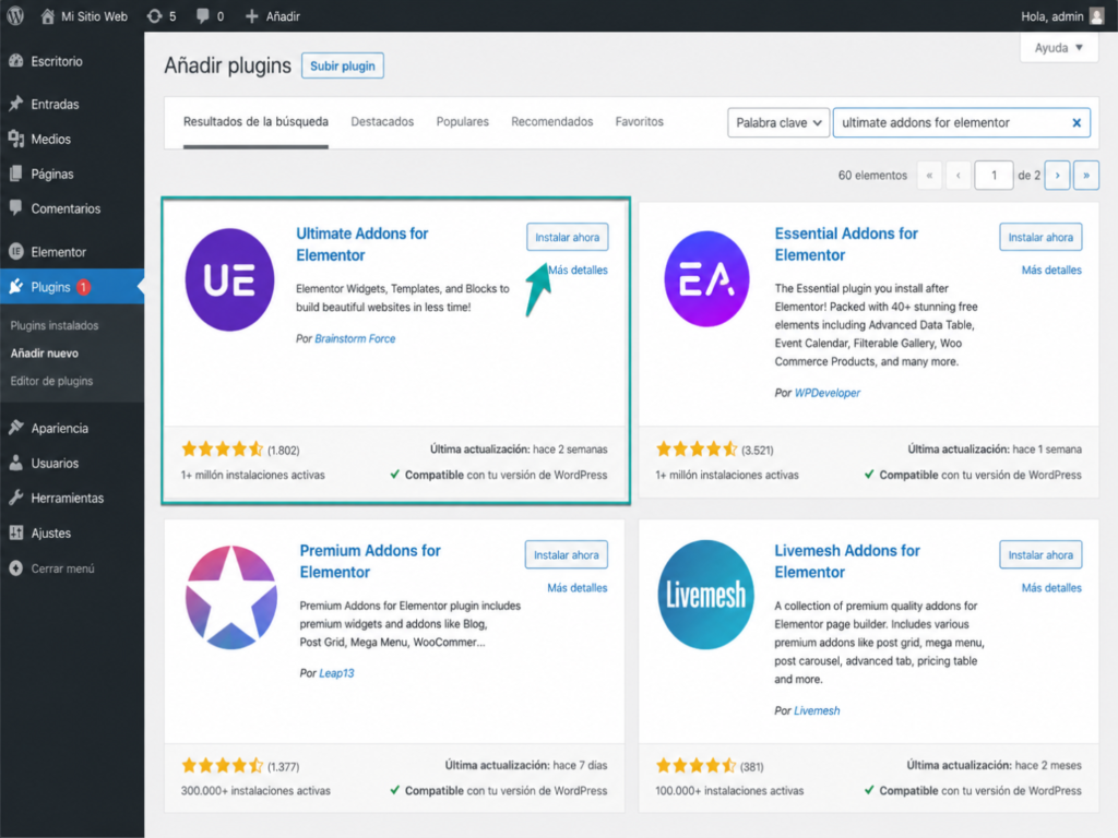 Configurar header y footer Elementor 7 pasos poderosos 2 Instalar Ultimate Addons Para Configurar Header Y Footer Elementor Gratis